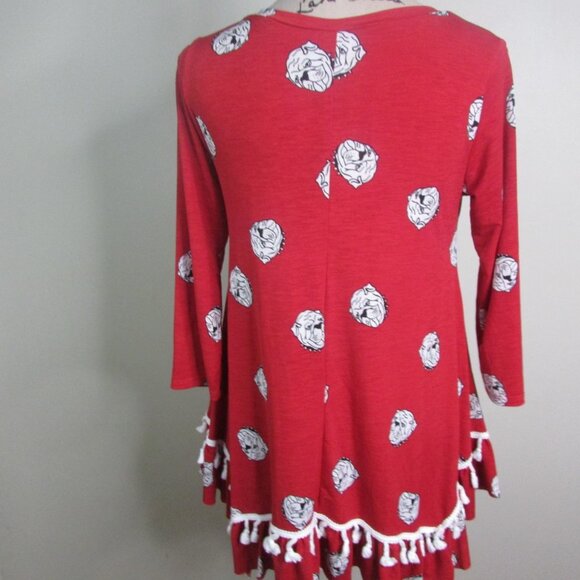 Tunic Top S Bulldogs Red Fringe 3/4 Sleeve - Picture 7 of 10